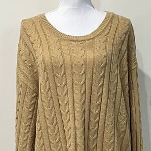 KingSize Camel Cable Knit Sweater Cozy Slouchy Neutral Classic Fall Winter 3XL